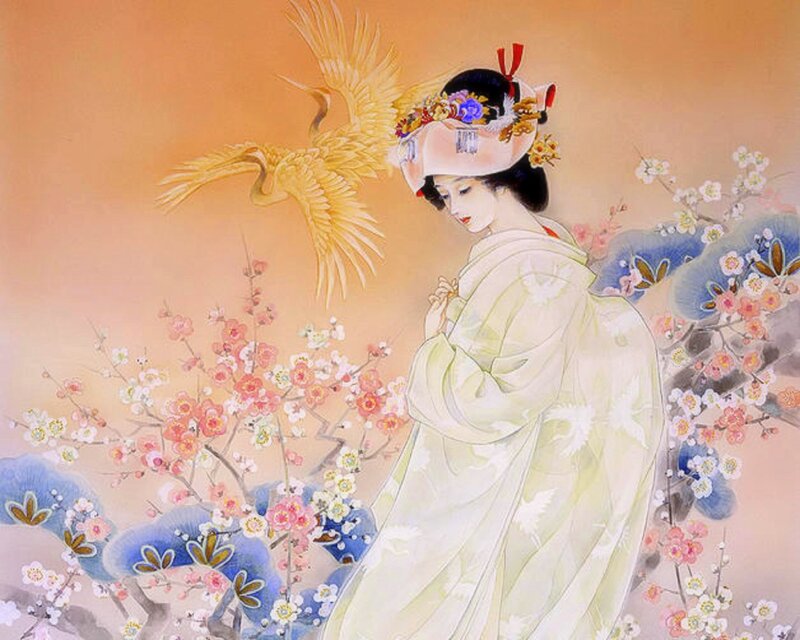 Woman in Kimono with Crane