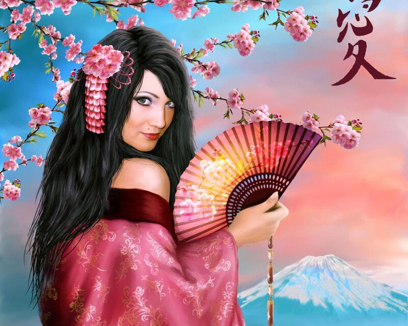 Woman in kimono with fan