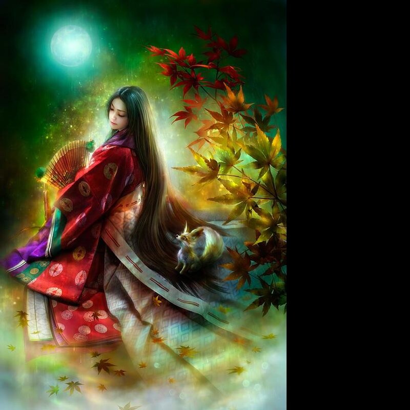 Woman in Kimono with Fox