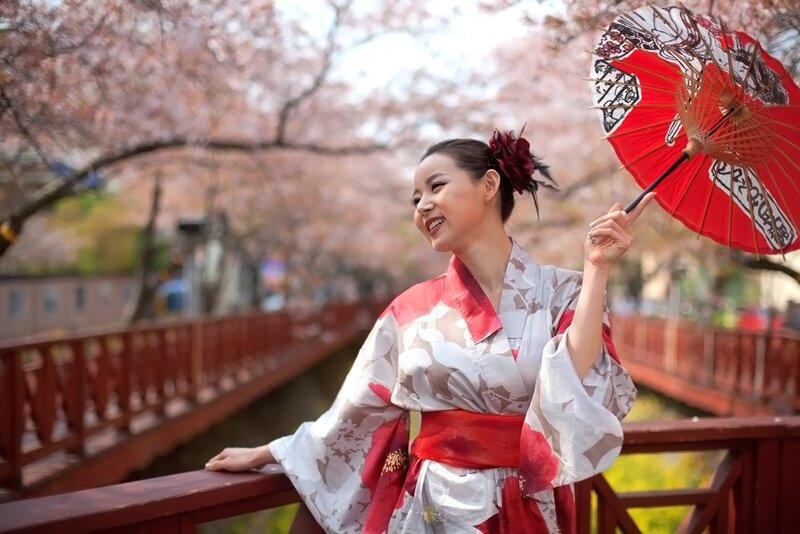 Woman in kimono with parasol