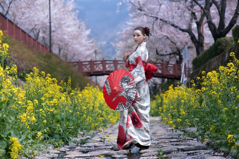 Woman in kimono with parasol