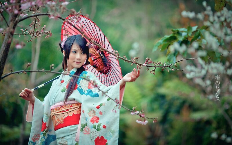 Woman in kimono with parasol