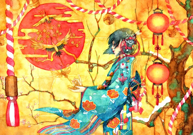 Woman in Kimono — Yellow, Serene