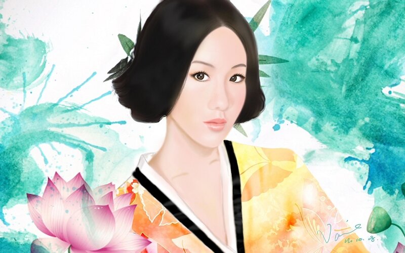 Woman in Kimono — Yellow
