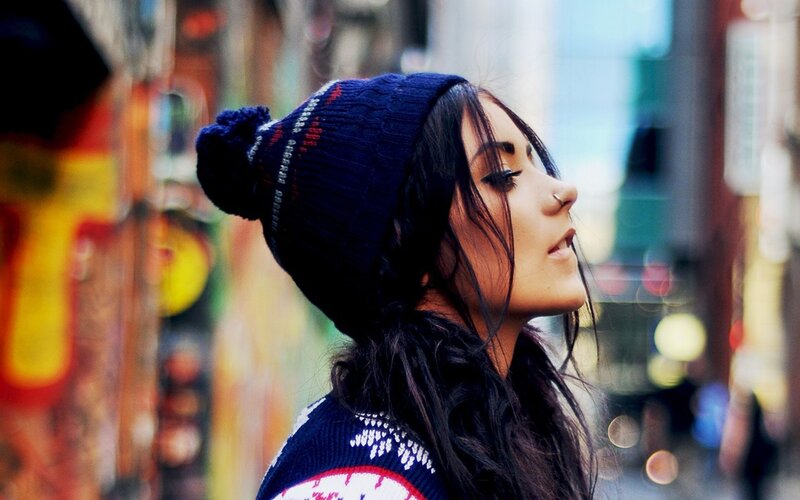 Woman in Knit Hat — Blue