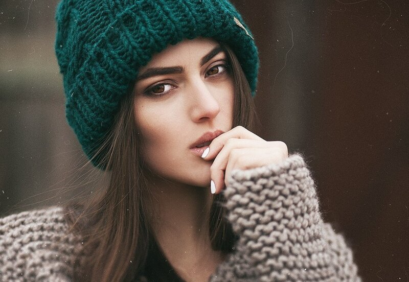Woman in Knit Hat — Green