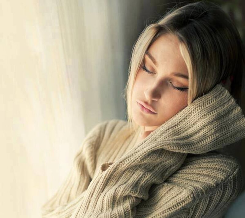 Woman in Knit Sweater — Beige, Calm
