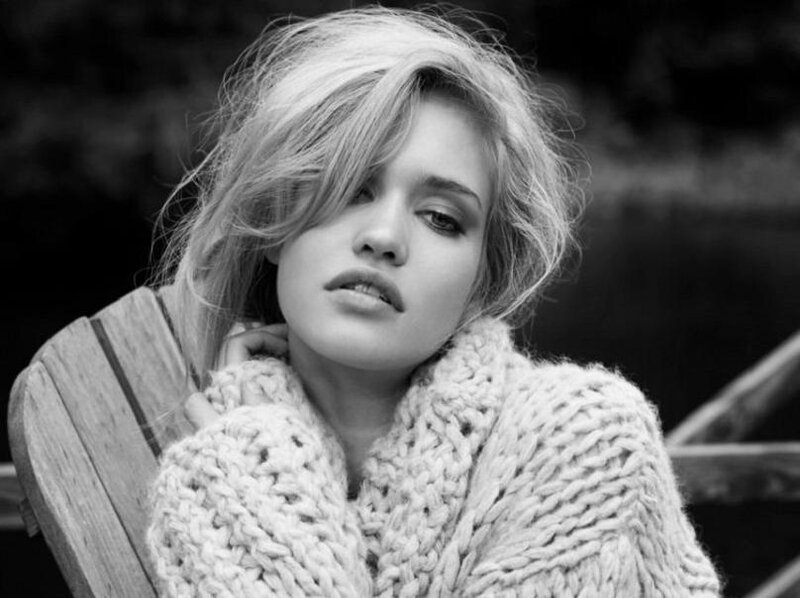 Woman in Knit Sweater — Black