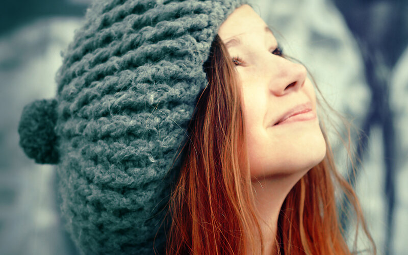 Woman in Knitted Hat — Gray, Peaceful