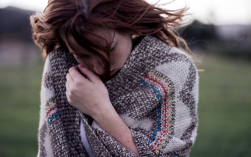 Woman in Knitted Sweater — Brown, Somber