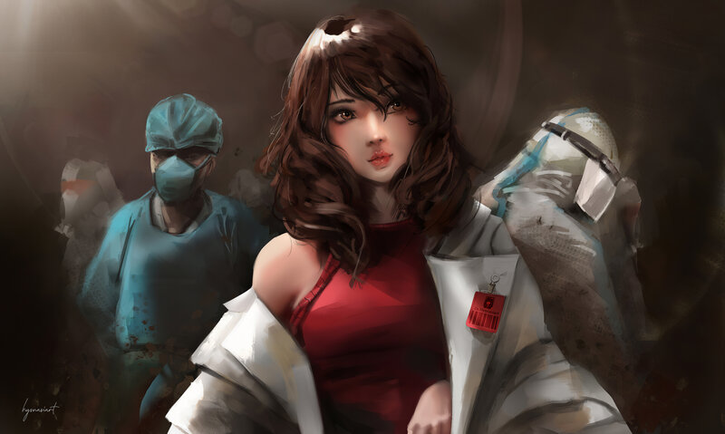 Woman in Lab Coat — Red