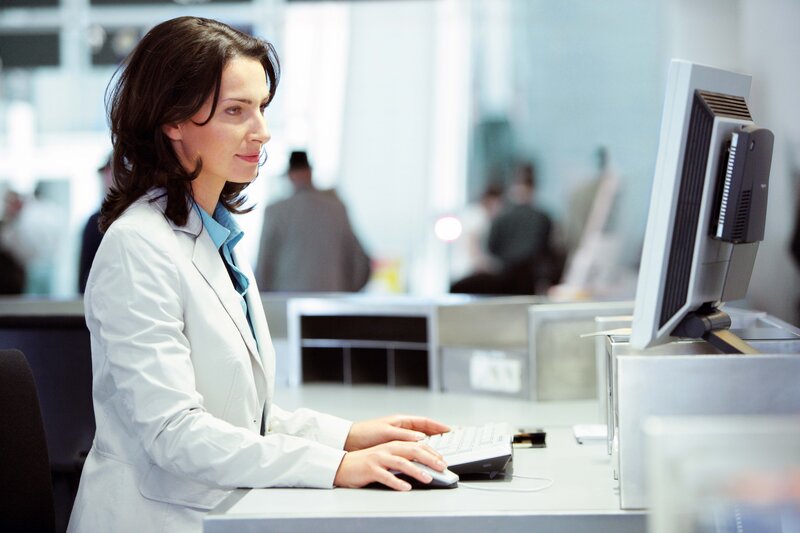 Woman in Lab Coat — White, Professional, Photograph, Computer