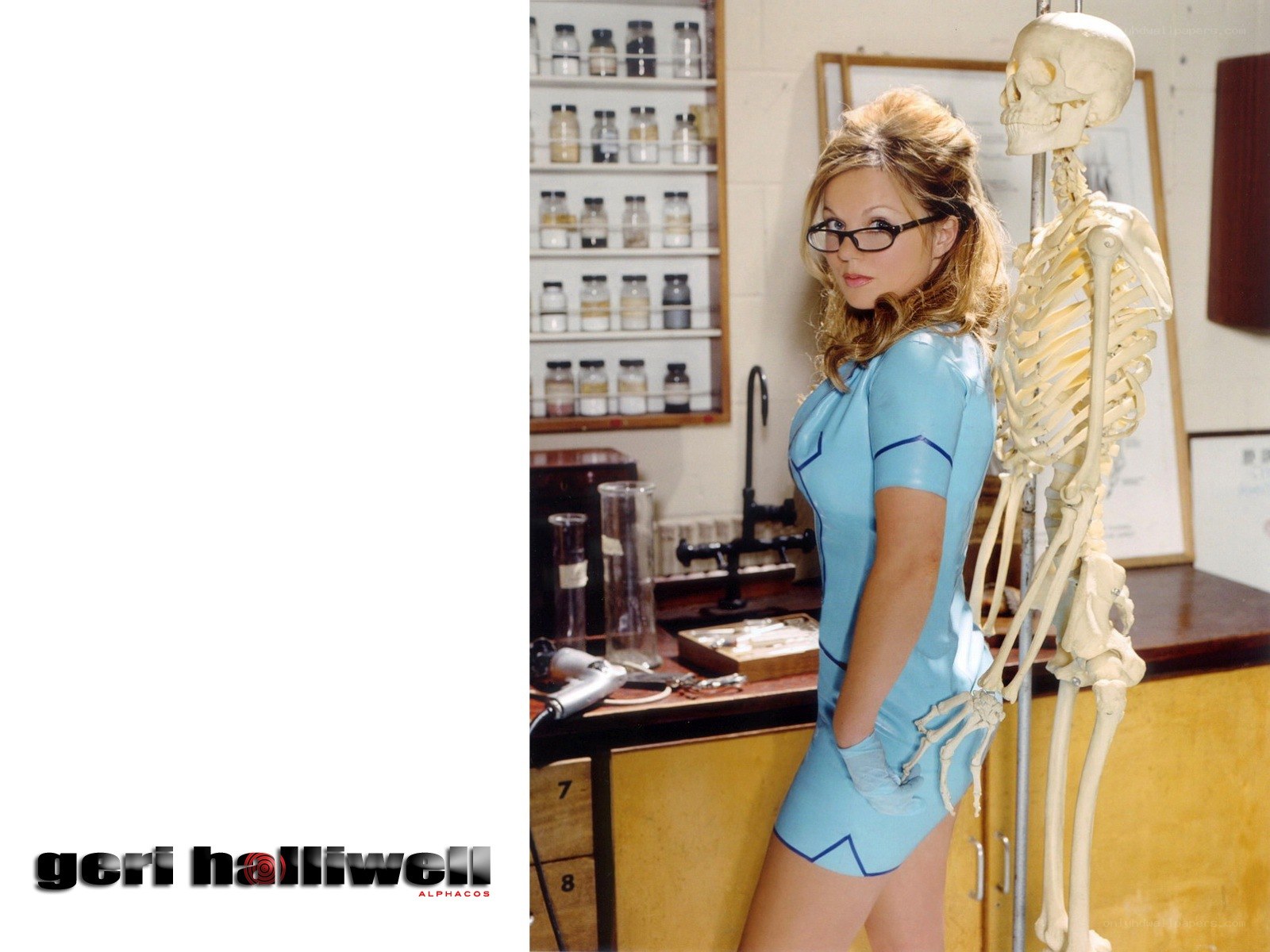 Woman in lab with skeleton