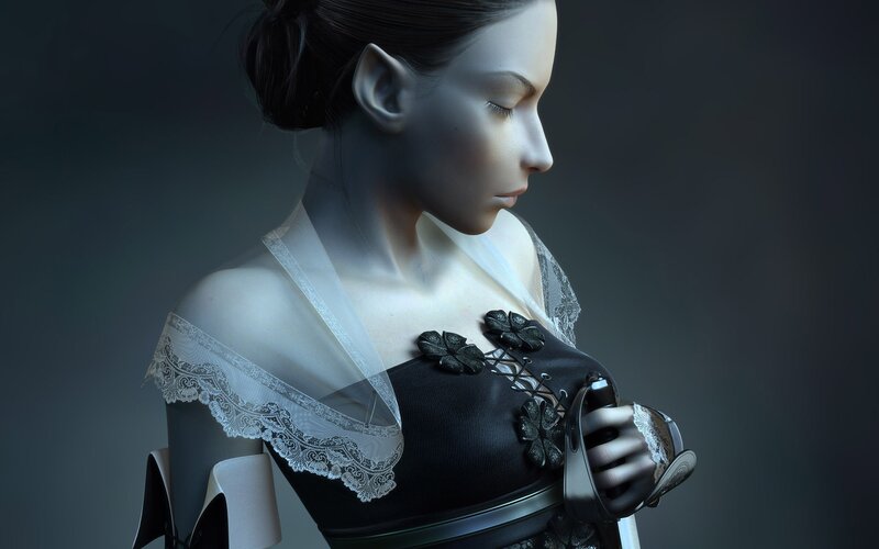 woman in lace and armor