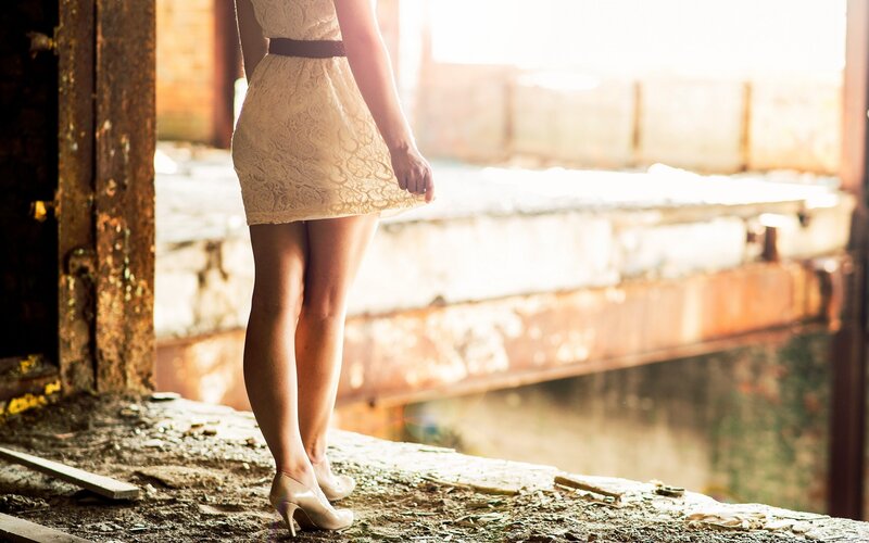 Woman in Lace Dress — Beige, Dramatic, Sunset, Photograph