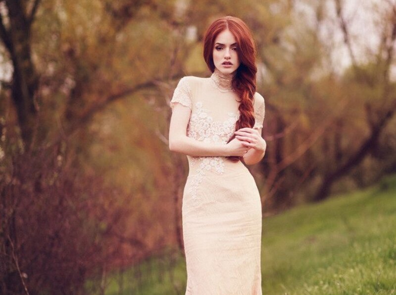 Woman in Lace Dress — Beige, Serene, Autumn