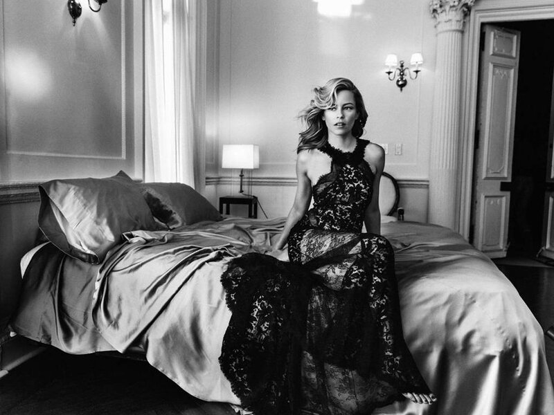 Woman in Lace Dress — Black, Dramatic, Photograph, Bed, Lamp