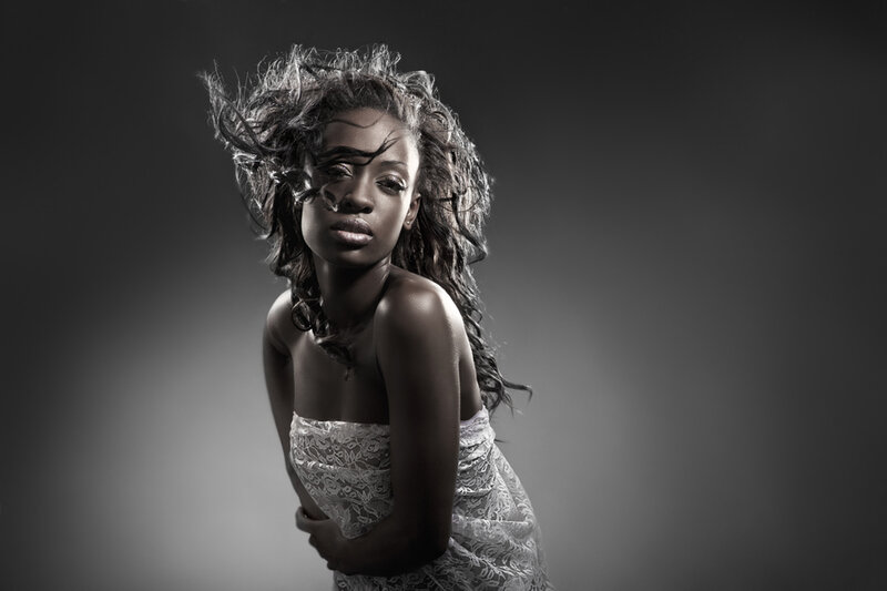 Woman in Lace Dress — Black, Dramatic, Photograph, Hair