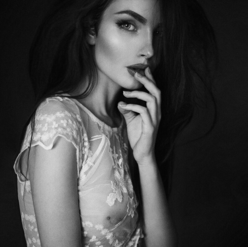 Woman in Lace Dress — Black, Dramatic, Photograph, Hand