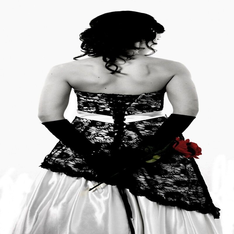 Woman in Lace Dress — Black, Dramatic, Photograph
