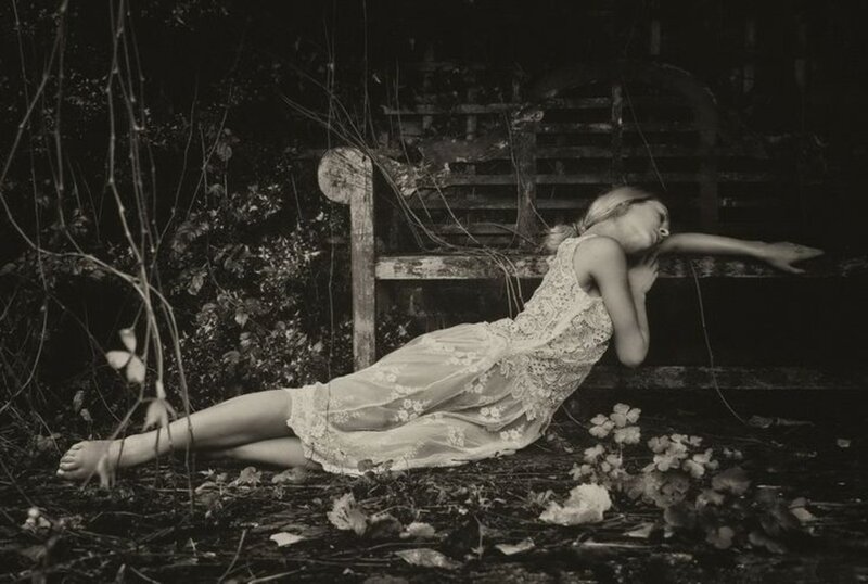 Woman in Lace Dress — Black, Serene, Night