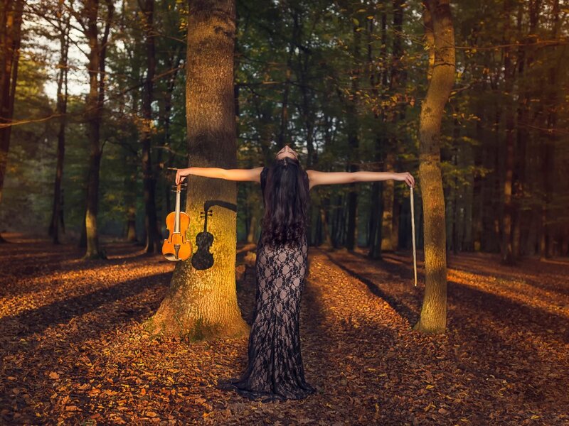 Woman in Lace Dress — Brown, Serene, Autumn