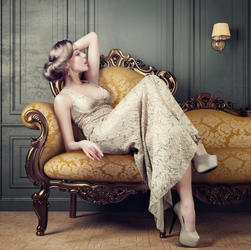 Woman in Lace Dress — Gold, Elegant