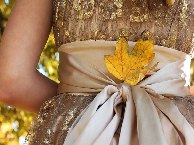 Woman in Lace Dress — Gold, Serene