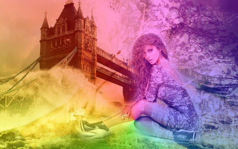 Woman in Lace Dress — Purple, Dramatic, Digital Art
