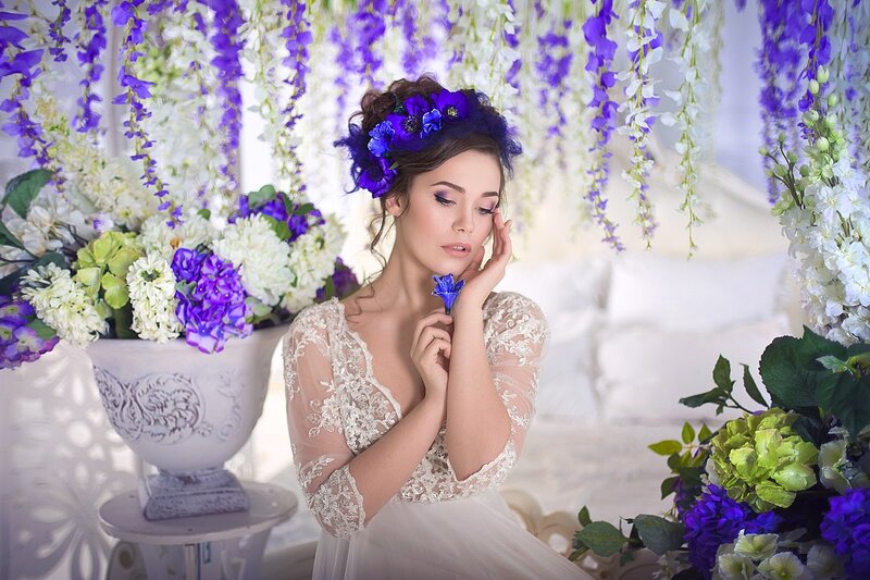 Woman in Lace Dress — Purple, Serene