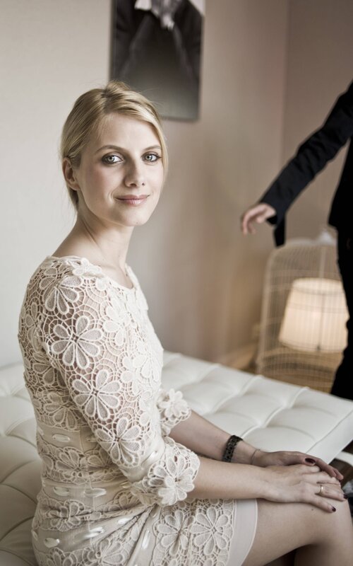 Woman in Lace Dress — White, Calm, Photograph, Lamp