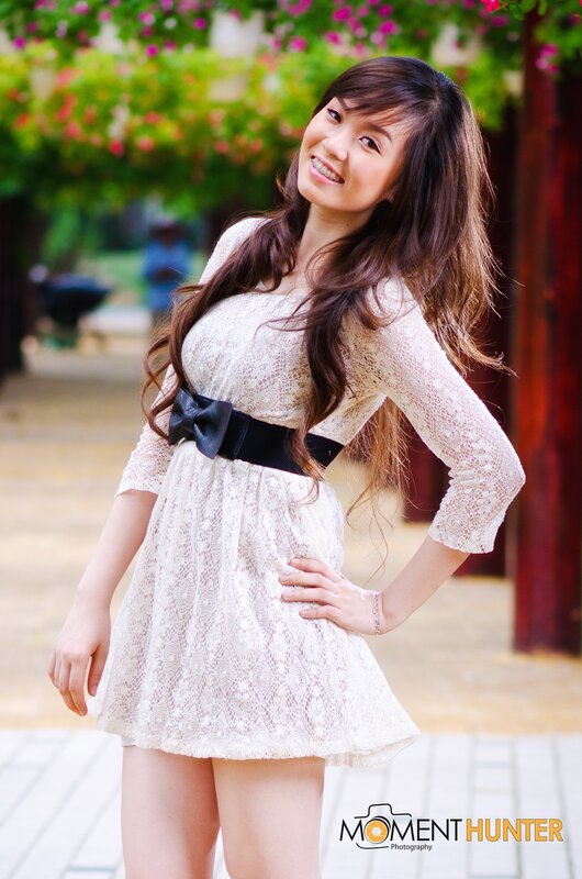 Woman in Lace Dress — White, Cheerful