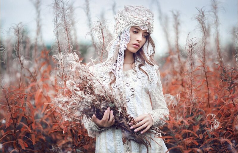Woman in Lace Dress — White, Dreamy, Autumn