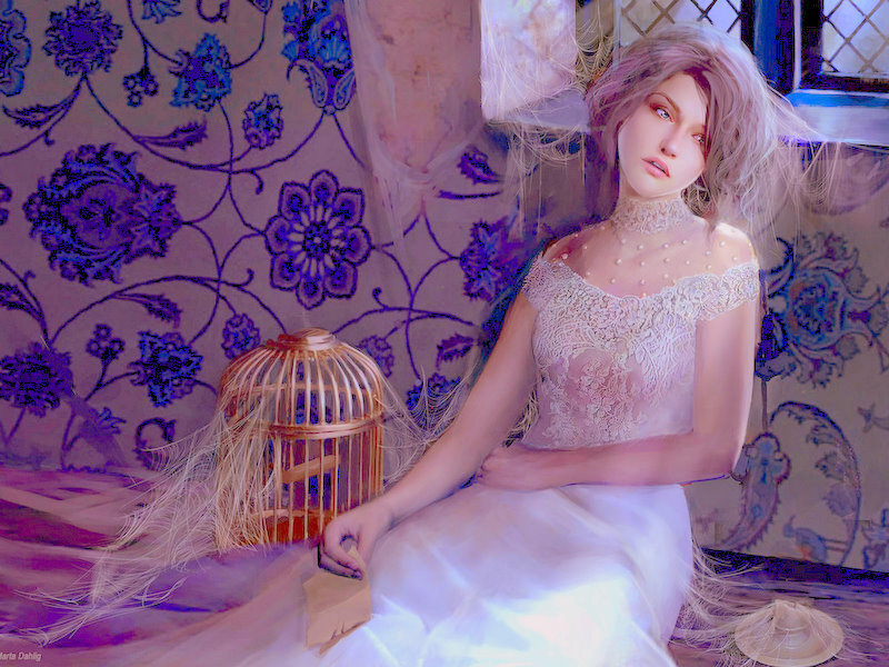 Woman in Lace Dress — White, Dreamy, Digital Art