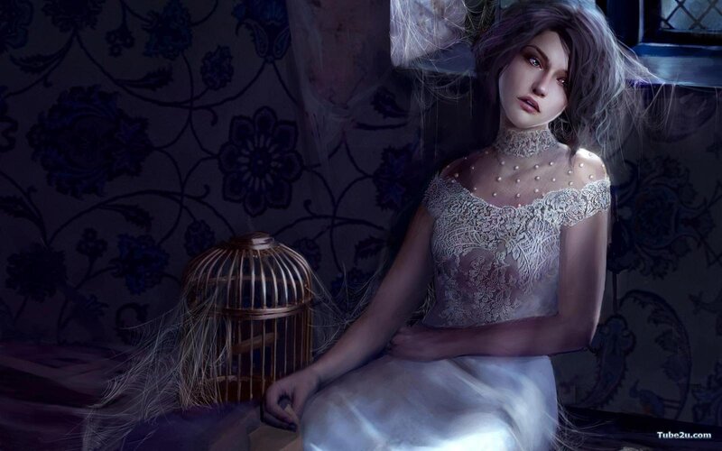 woman in lace dress with birdcage