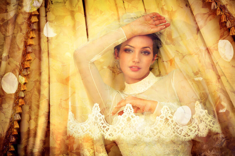Woman in Lace Dress — Yellow, Dramatic