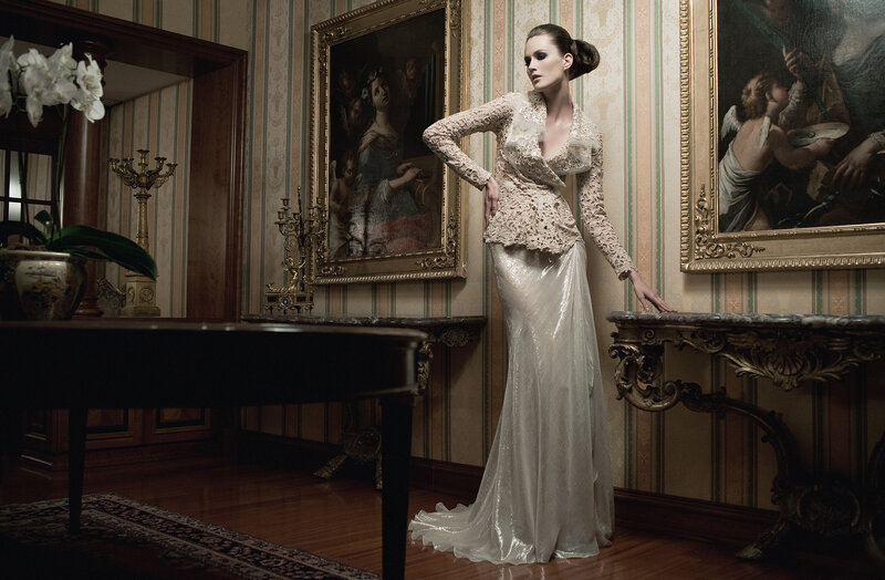 Woman in Lace Gown — Beige