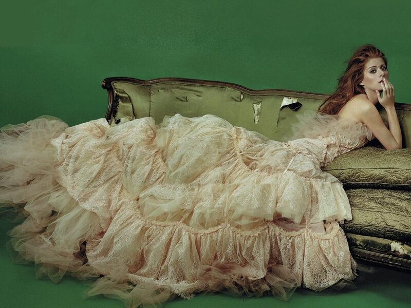 Woman in Lace Gown — Green, Dramatic