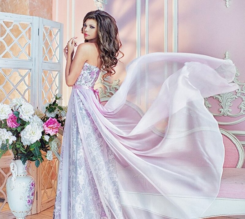 Woman in Lace Gown — Pink