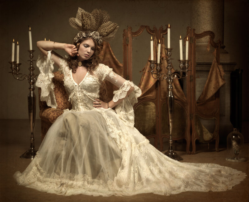 Woman in Lace Gown — White