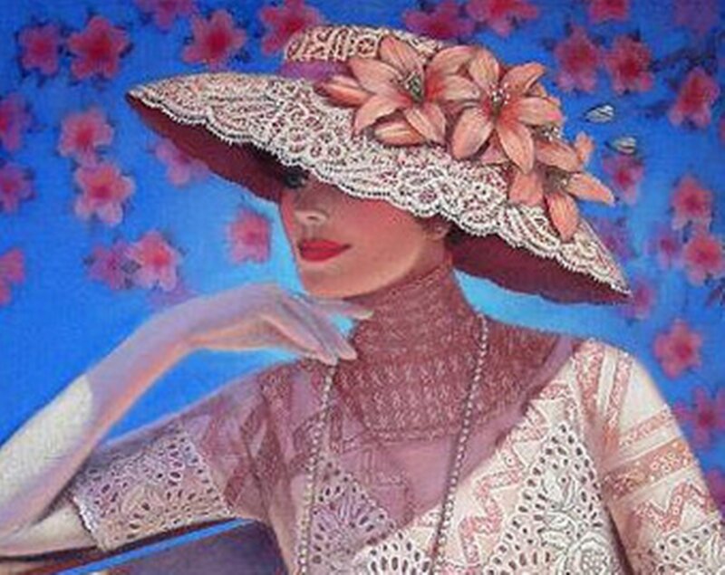 Woman in Lace Hat — Blue