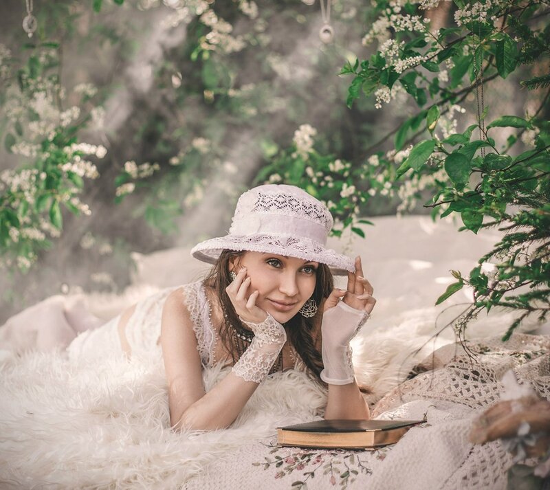 Woman in Lace Hat — White, Serene