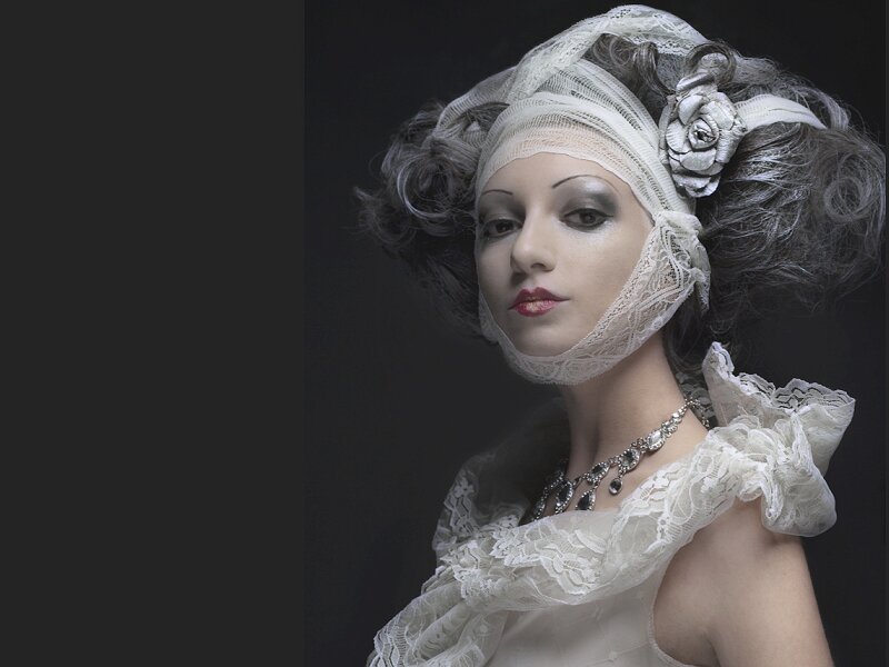 Woman in Lace Headpiece