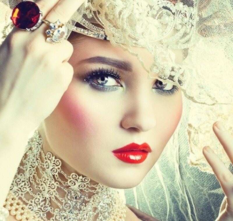 Woman in Lace Headpiece — White, Dramatic