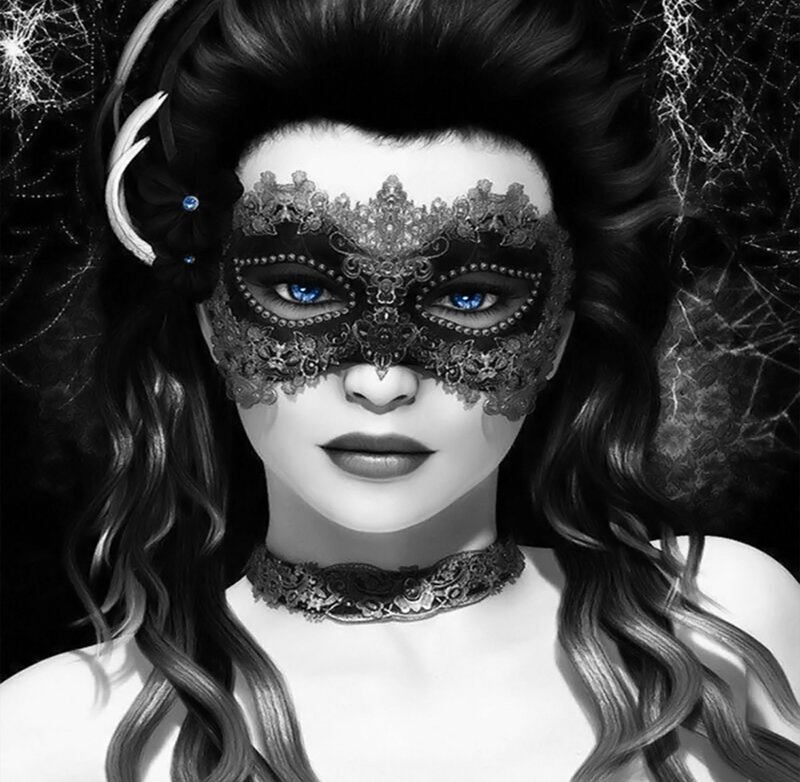 Woman in Lace Mask — Black, Dramatic