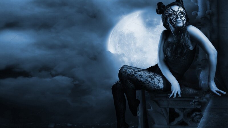 Woman in Lace Mask — Blue, Dramatic