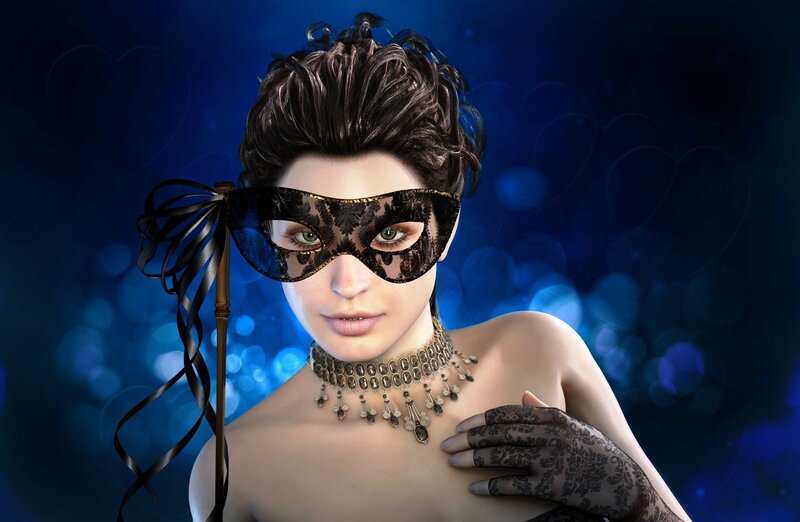 Woman in Lace Mask — Blue
