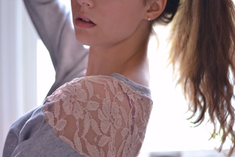 woman in lace top