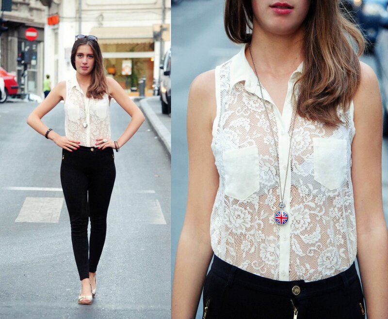 woman in lace top