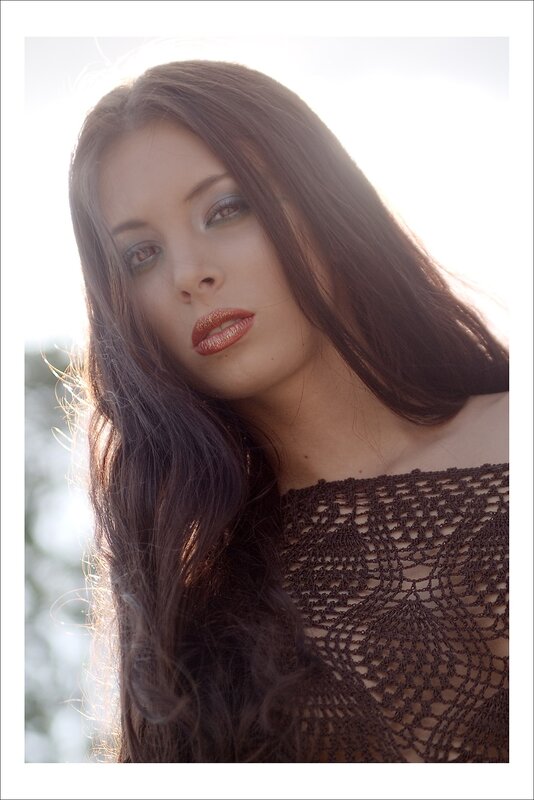 woman in lace top